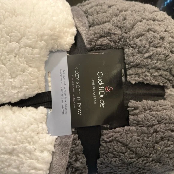 Cuddl Duds Plush Sherpa Throw Blanket - Gray and Cream - Picture 2 of 4